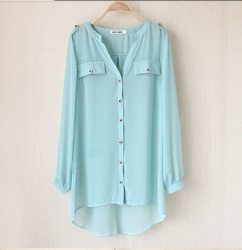 Women Long Casual V-neck Chiffon Shirts Female Blouses er