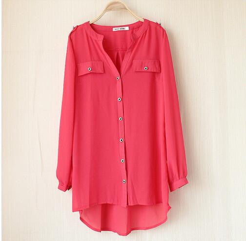 Women Long Casual V-neck Chiffon Shirts Female Blouses er