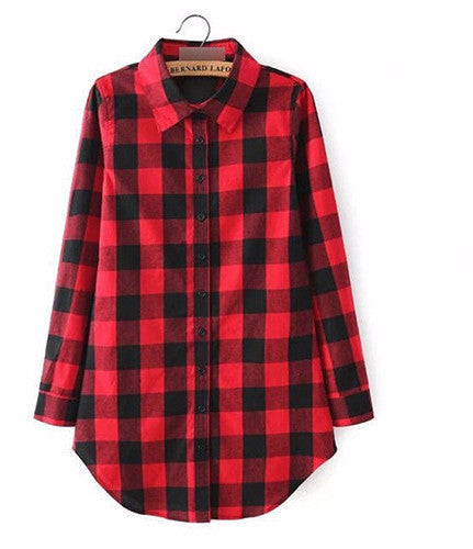 Online discount shop Australia - Fashion Women Long Sleeve Plaid Print Shirt Single Breasted Cotton Shirt Blouses