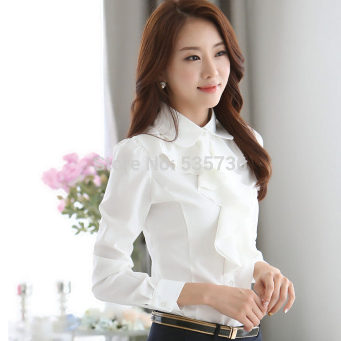 Online discount shop Australia - New Arrival Chiffon Long Sleeve Shirt Style Fashion Ladies White Black Office Blouses Women Cothes 8C81