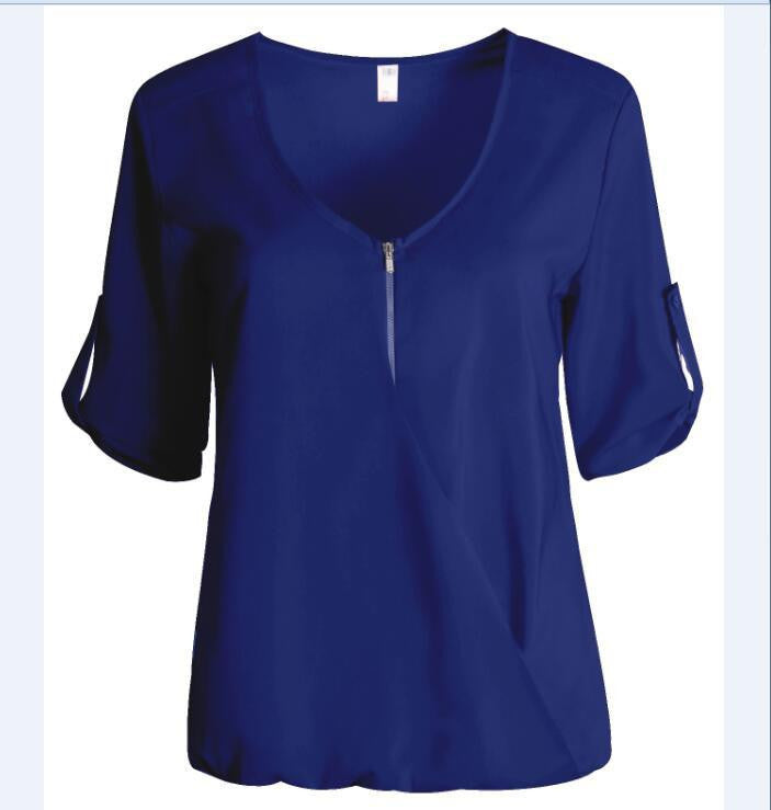 V-neck Chiffon Blouse Ladies Casual Women Shirt Plus Size LJ1292M