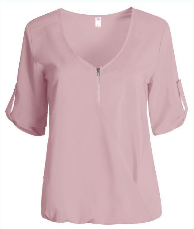 V-neck Chiffon Blouse Ladies Casual Women Shirt Plus Size LJ1292M