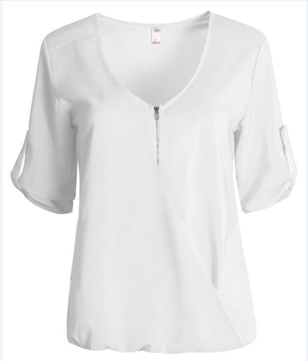 V-neck Chiffon Blouse Ladies Casual Women Shirt Plus Size LJ1292M