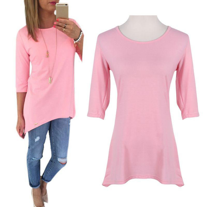 Women Fashion Long Tops Blouse Shirt 3/4 Sleeve Ladies Beach BOHO Mini Dress