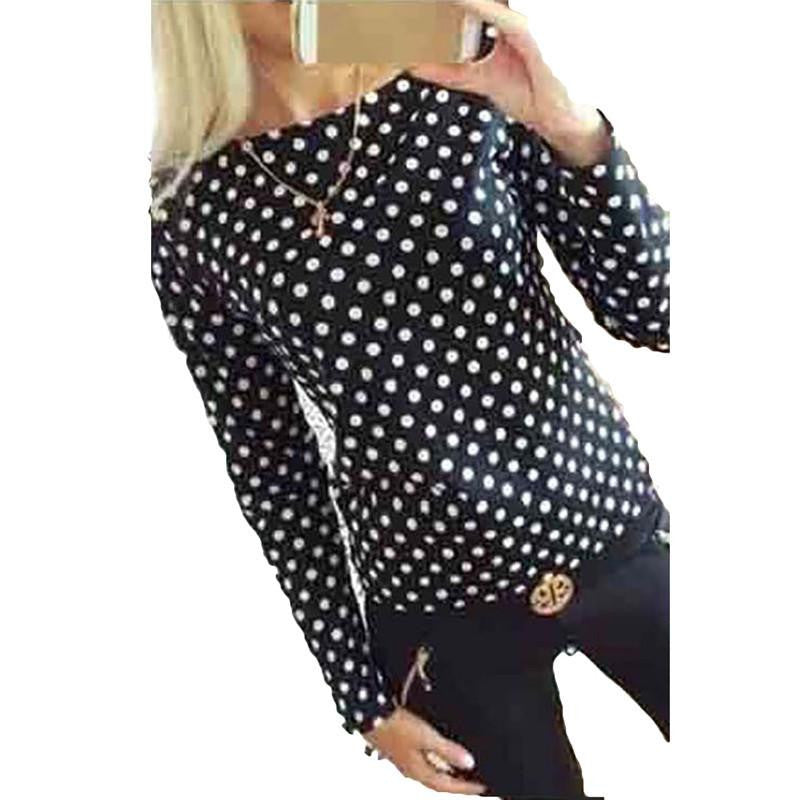 Women Wave Point Chiffon Shirt European And American Round Neck Long Sleeve Turtleneck Blouse Black White