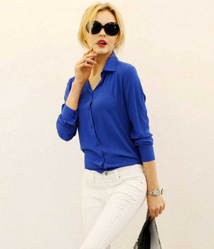 Elegant Chiffon Tops ing Women Shirt Ladies Formal Office Blouse 5 Colors Work Wear