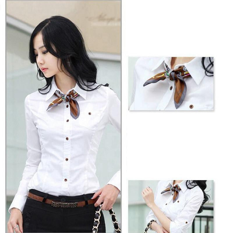 Shirts Women Tops And Blouses Fashion Top Turn-Down Collar Long Sleeve Big Sizes A White Blouse