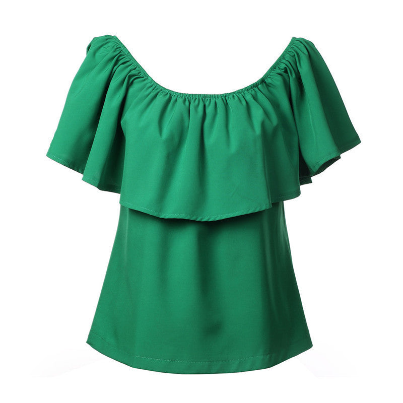 Plus Size Off Shoulder Women Chiffon Ruffles blouses shirts Slash Neck Loose Casual Female Ladies tops