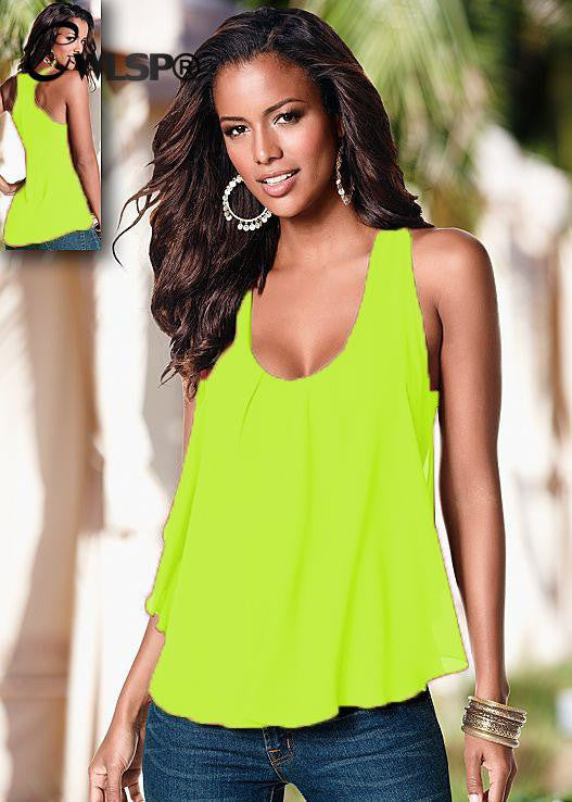 Plus Size Women Sleeveless Chiffon Blouse Casual Loose Chiffon Shirts O-Neck Women Tops QZ1369