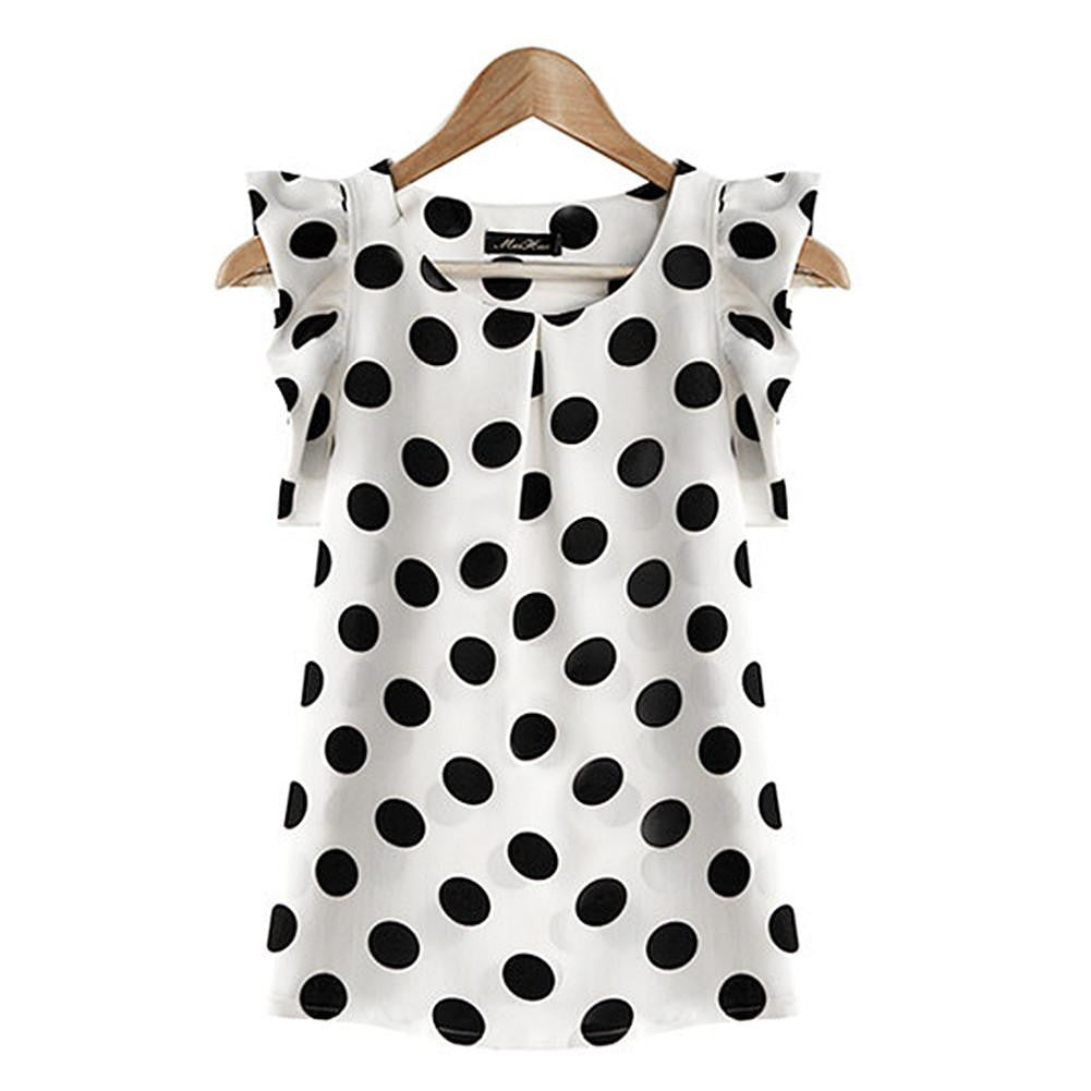 Women's Tops Casual Chiffon Blouse Short Sleeve Tourism Shirt Polka Dot shirts