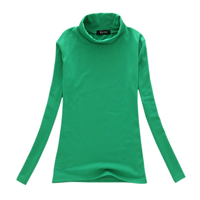 Online discount shop Australia - Fashion Women Long Sleeve Solid Bottoming Shirt Turtleneck Cotton Stretch Base Tops Blouse