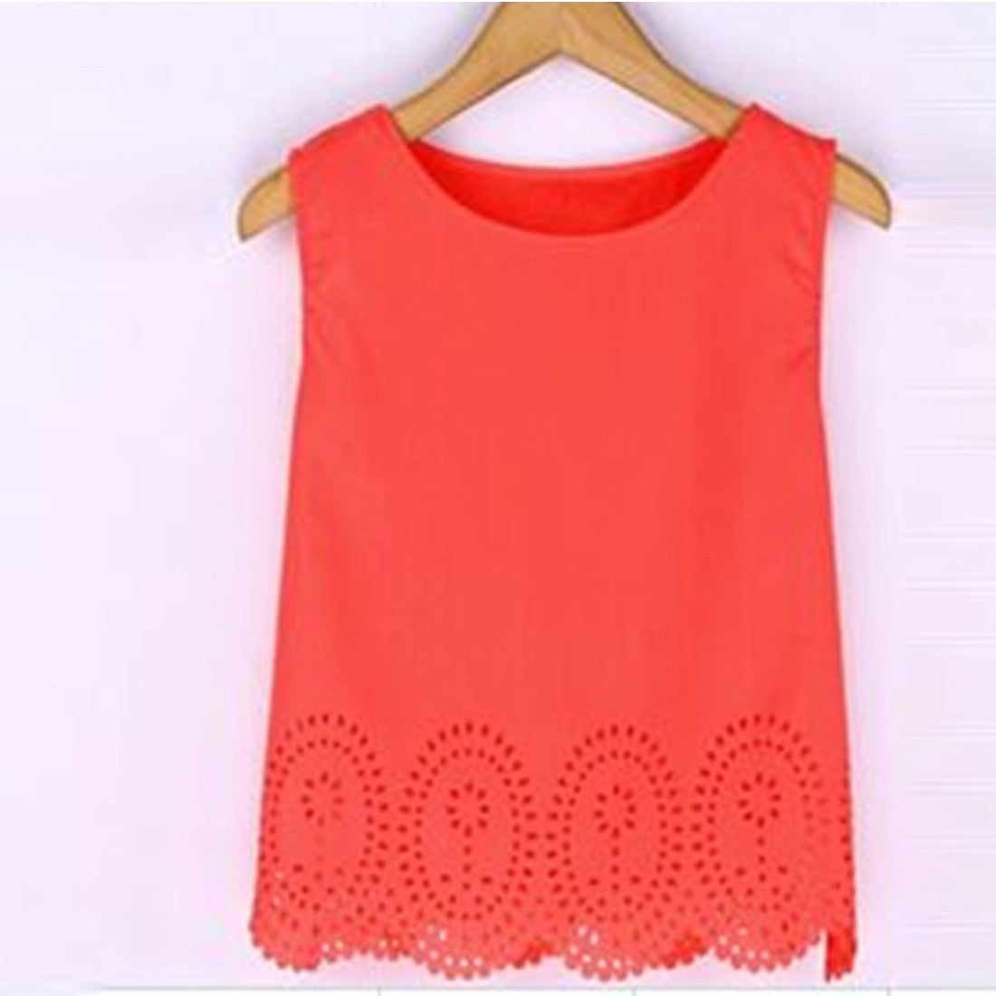 Online discount shop Australia - Hollow Out Chiffon Shirt Sleeveless Women Blouse  Plus Size Cropped Tank Top Casual  4XL