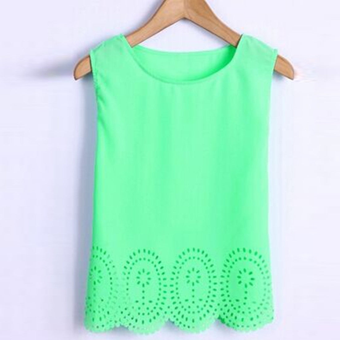 Online discount shop Australia - Hollow Out Chiffon Shirt Sleeveless Women Blouse  Plus Size Cropped Tank Top Casual  4XL