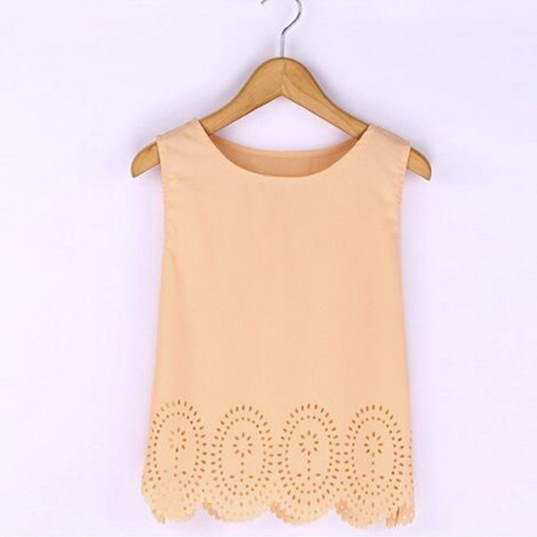 Online discount shop Australia - Hollow Out Chiffon Shirt Sleeveless Women Blouse  Plus Size Cropped Tank Top Casual  4XL