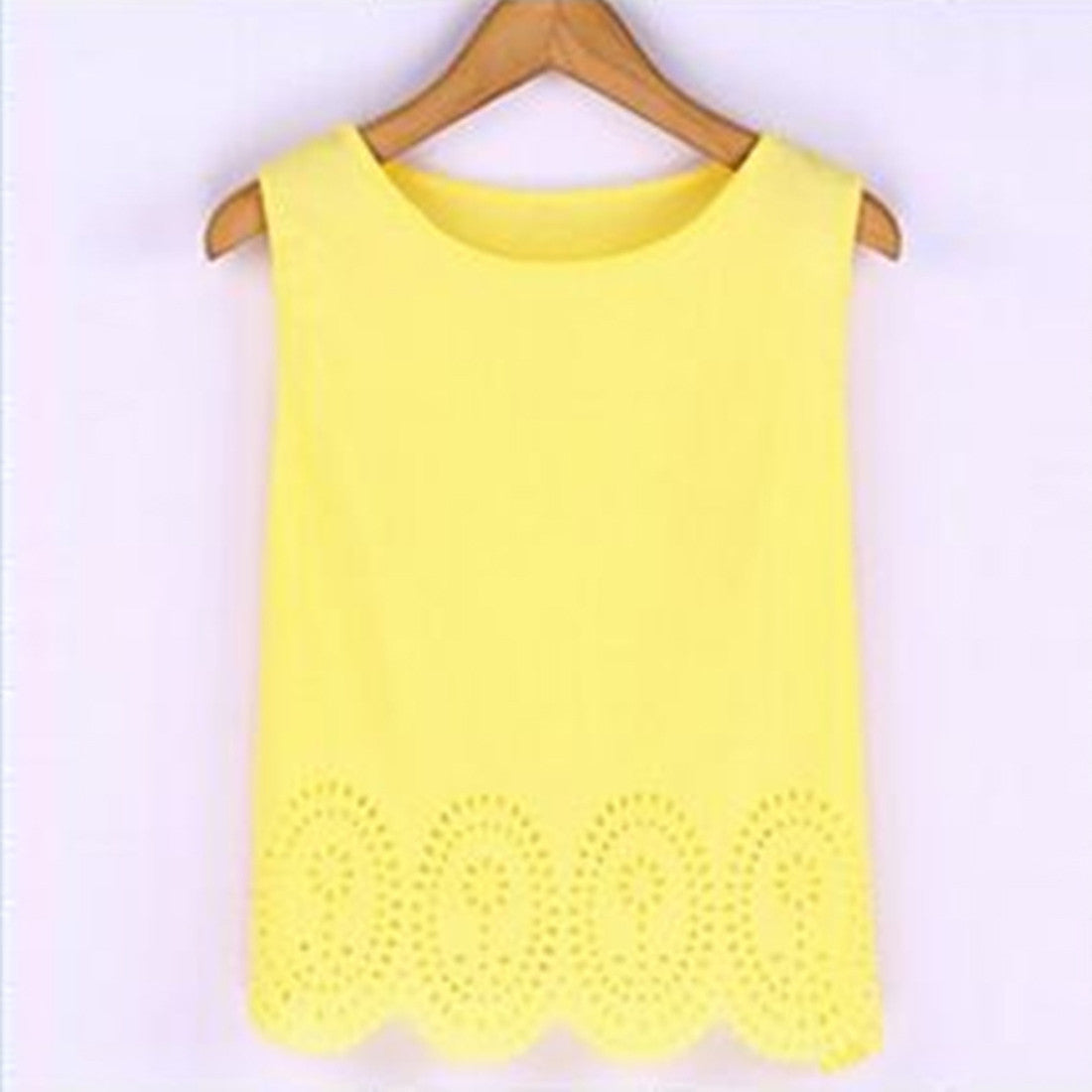 Online discount shop Australia - Hollow Out Chiffon Shirt Sleeveless Women Blouse  Plus Size Cropped Tank Top Casual  4XL