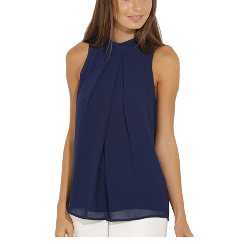 Online discount shop Australia - Fashion Women O-Neck Sleeveless Casual Chiffon Solid Tank Top Shirts