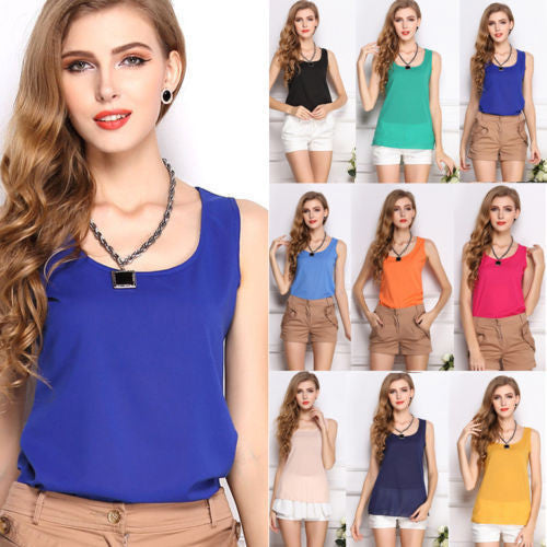 Online discount shop Australia - Fashion Womens Slim Casual Chiffon Vest Tops Tank Sleeveless Shirt Blouse