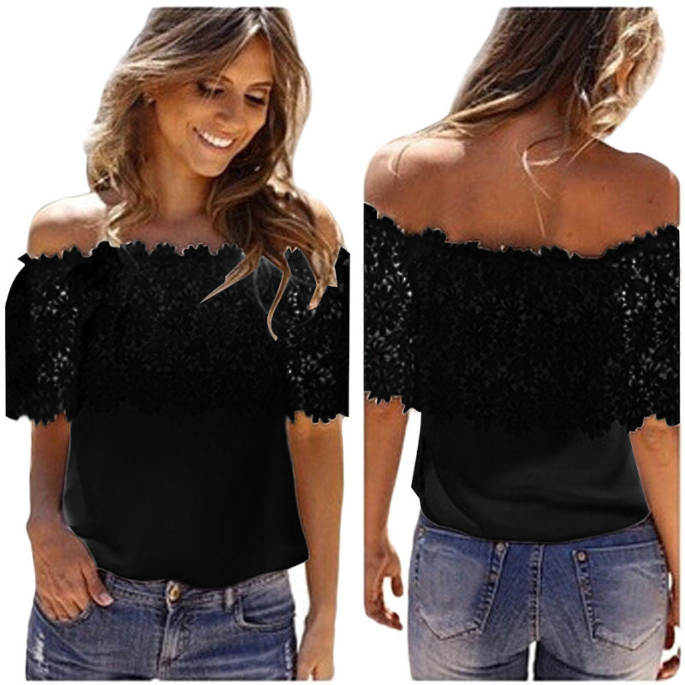 Online discount shop Australia - Fashion Chiffon Casual Sexy Women Blouses Off Shoulder Casual Tops Blouse Lace Crochet Chiffon Shirt Blouse Female