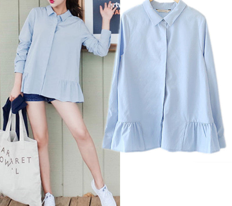 Online discount shop Australia - Blue White Cotton Shirts Women Blouse Tops Long Sleeve Casual Female Blouse