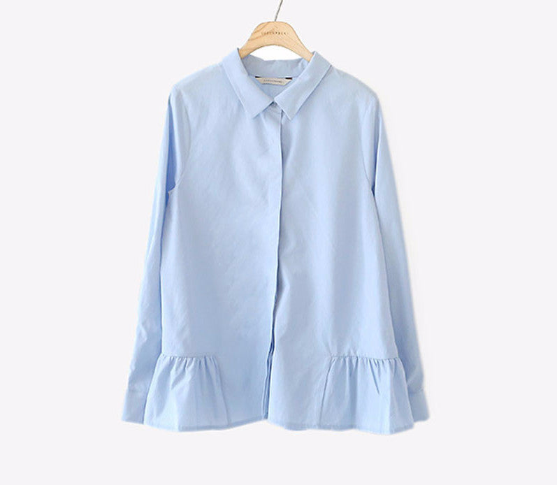 Online discount shop Australia - Blue White Cotton Shirts Women Blouse Tops Long Sleeve Casual Female Blouse