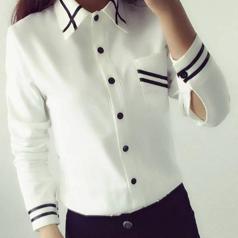 Online discount shop Australia - Women Office Lady's Blouses Fashion Long Sleeve Sequin Chiffon Ladies Office Shirt White Blue Tops Formal