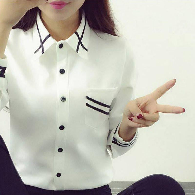 Online discount shop Australia - Women Office Lady's Blouses Fashion Long Sleeve Sequin Chiffon Ladies Office Shirt White Blue Tops Formal