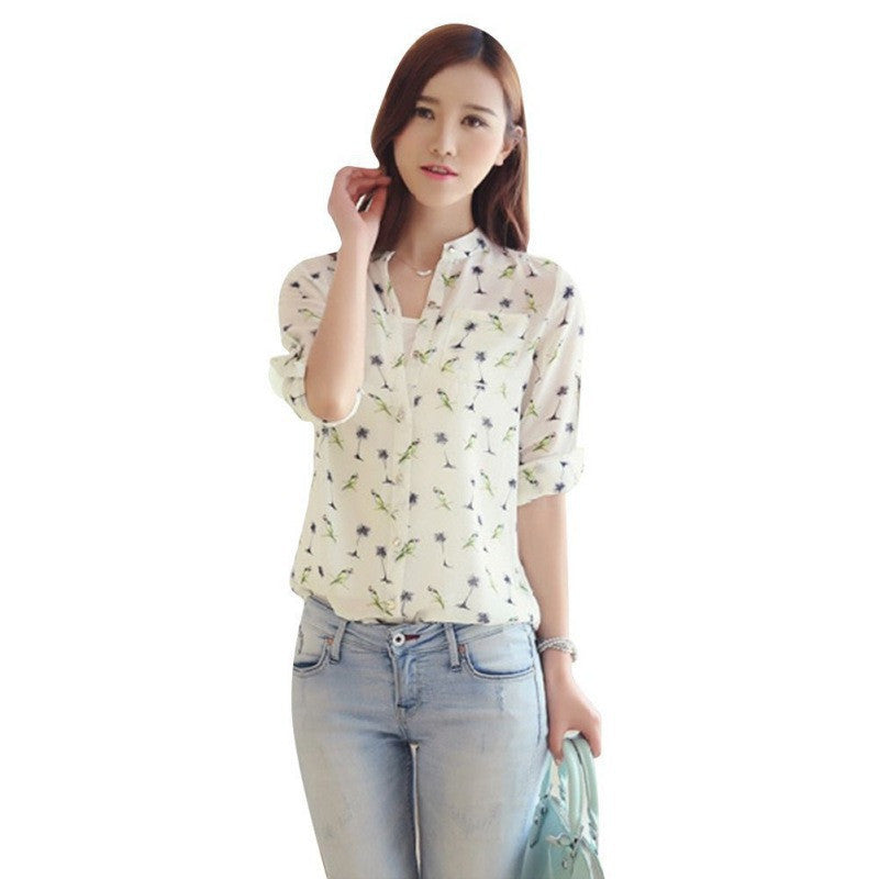 Women Girl Long Sleeve Chiffon Shirt OL Lady Casual Blouse Tops S-XL