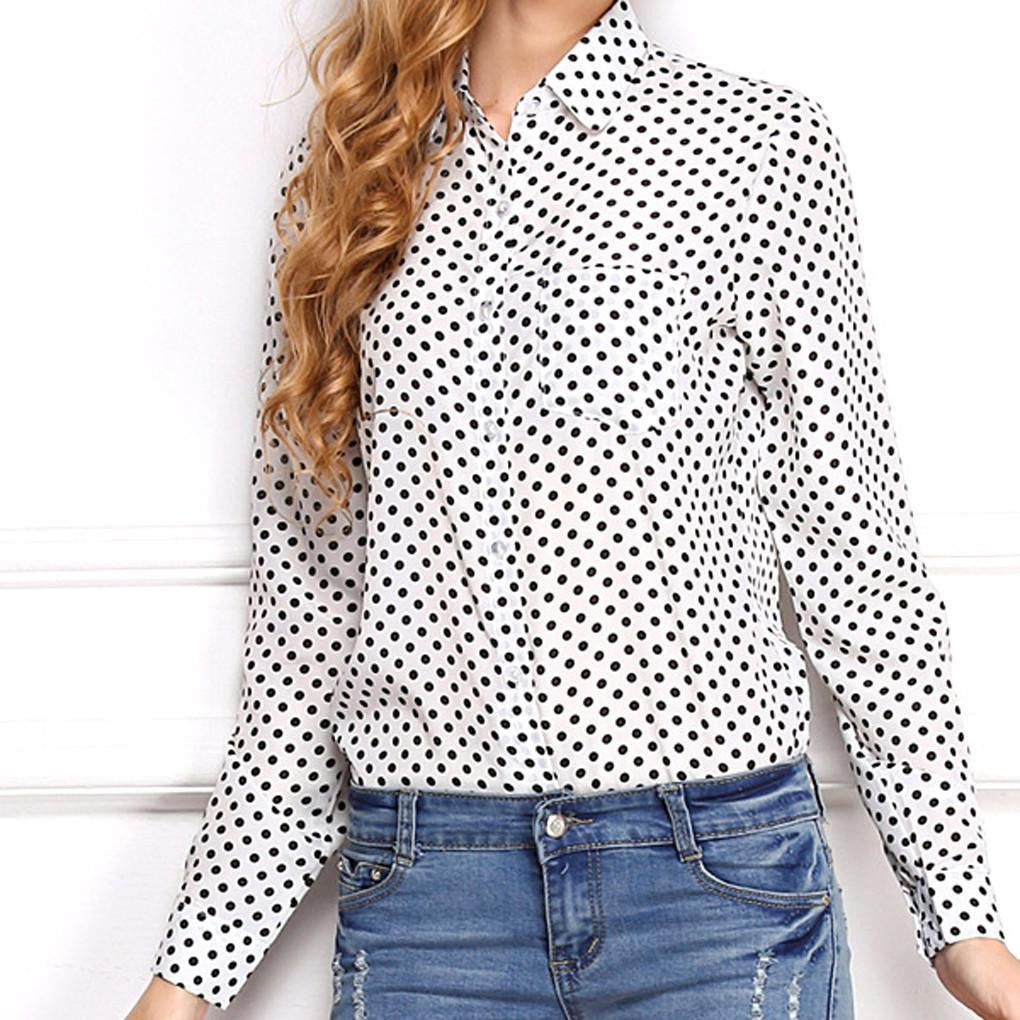 Woman Lapel Long Sleeve Shirt Printing Chiffon Shirts Tops 11 Pattern blouses