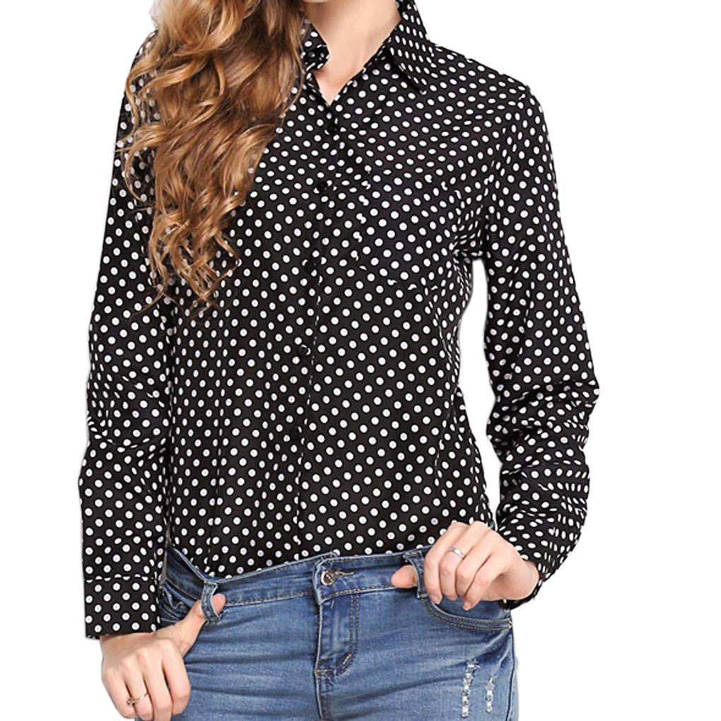 Woman Lapel Long Sleeve Shirt Printing Chiffon Shirts Tops 11 Pattern blouses