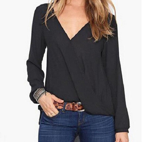 Fashion Elegant Women Girl V-Neck Casual Long Sleeve Loose Blouse Tops