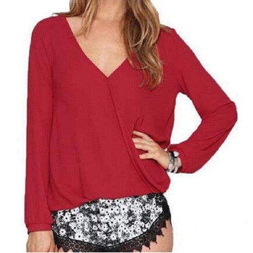 Fashion Elegant Women Girl V-Neck Casual Long Sleeve Loose Blouse Tops