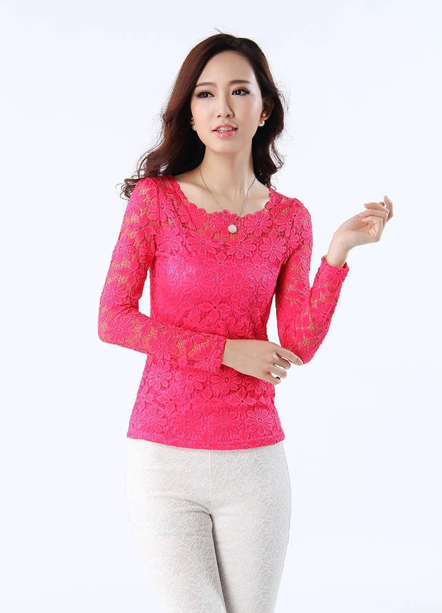 Women shirt Top Casual Long Sleeve Lace Blouses Floral Shirt Casual Shirt Women Clothing 9F3