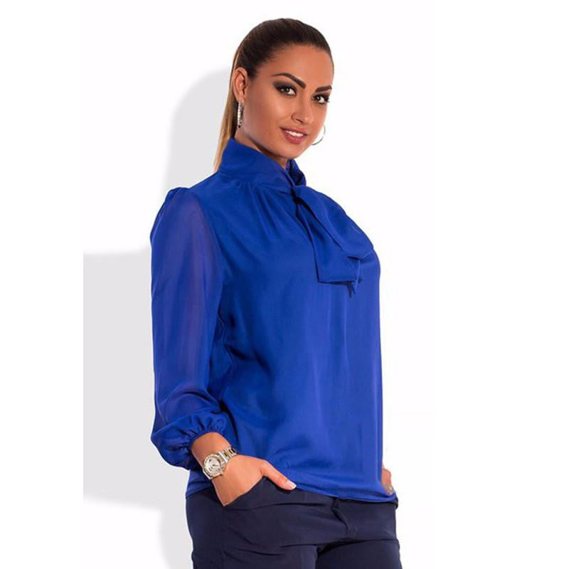 Women long sleeve blue office chiffon blouse solid casual women shirt top plus size