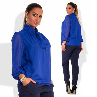 Women long sleeve blue office chiffon blouse solid casual women shirt top plus size