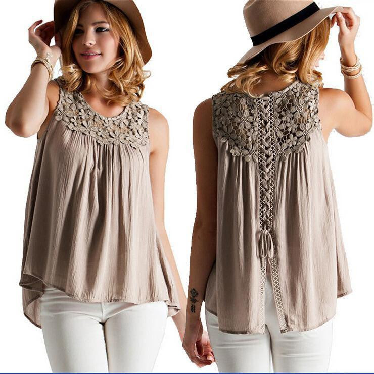 Style Women Casual Chiffon Blouses Solid Sleeveless Shirts Women Tops Clothes Plus Size
