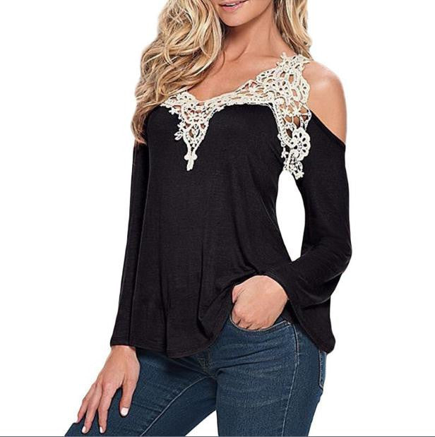 Women Long Sleeve V-Neck Blouse Shirt Off Shoulder Solid Tops Plus Size 5XL 1WBL109