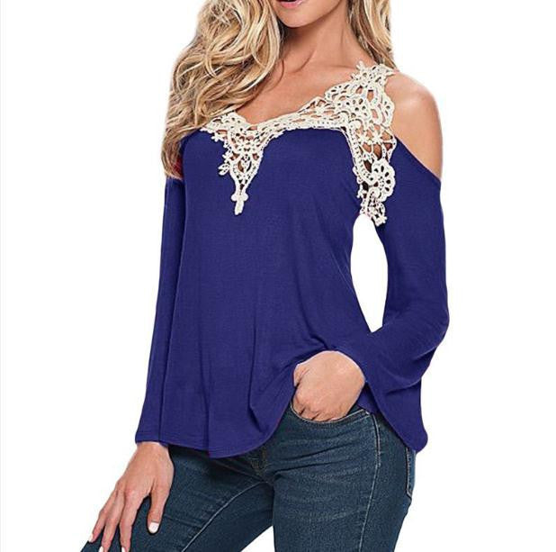 Women Long Sleeve V-Neck Blouse Shirt Off Shoulder Solid Tops Plus Size 5XL 1WBL109