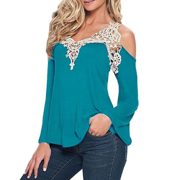 Women Long Sleeve V-Neck Blouse Shirt Off Shoulder Solid Tops Plus Size 5XL 1WBL109