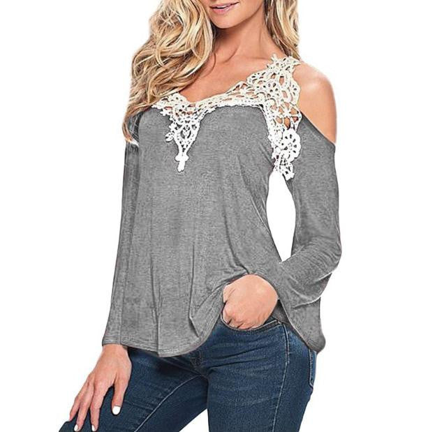 Women Long Sleeve V-Neck Blouse Shirt Off Shoulder Solid Tops Plus Size 5XL 1WBL109