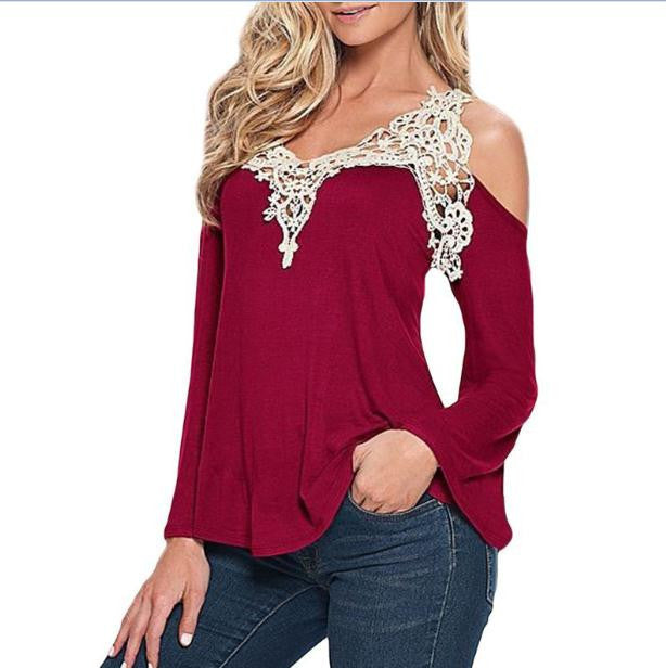 Women Long Sleeve V-Neck Blouse Shirt Off Shoulder Solid Tops Plus Size 5XL 1WBL109