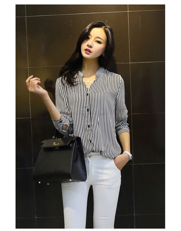 Online discount shop Australia - New  blouse shirts women clothing stripe shirt chiffon blouse women work blouse wear tops