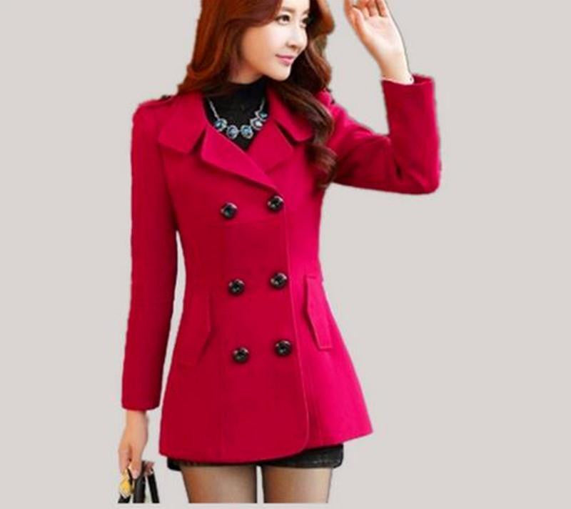 Women Woolen Coats Trench Coat Fashion Solid Double Breasted Overcoat Turn-down Collar Slim Outerwear