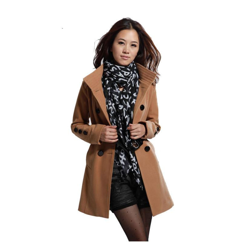 Women Warm Khaki Wool Coat Women's Fashion Outerwear Turn-Down Collar Solid Belt Thick Jacket