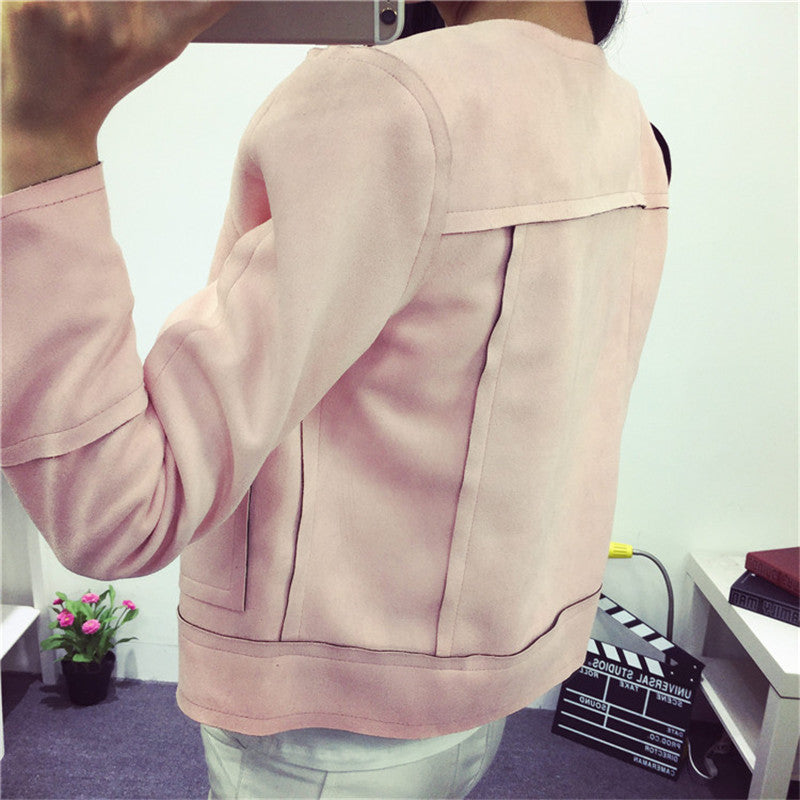 Ladies Soft Suede Jacket Women Vintage Faux Leather casual short Army Green Pink Outwear Tops Slim Wear