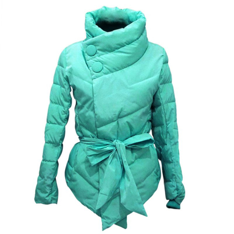 Online discount shop Australia - Jacket women Cotton down coat high collar with belt parkas for women  colors warm outerwear coats 6027