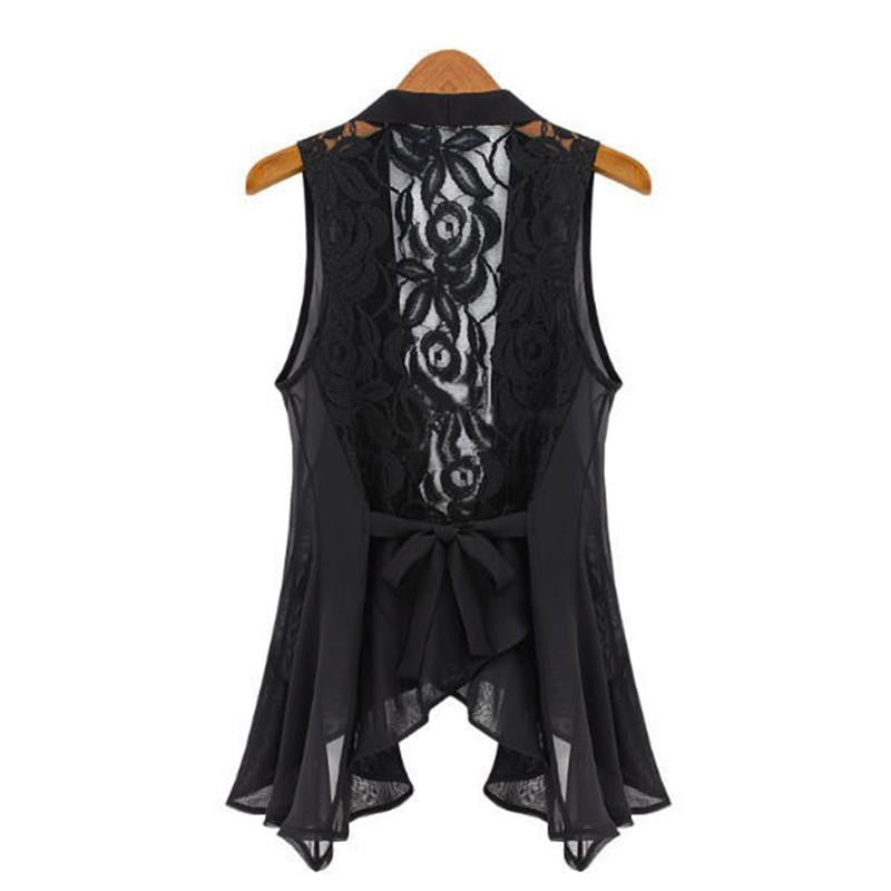 Women close sleeveless sexy Outerwear & Coats Natural Hollow Out lace women fashion clothes G803