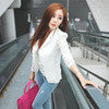 Chic Trendy Women Lapel Long Sleeve Lace Crochet Tops One Button Suit Coat