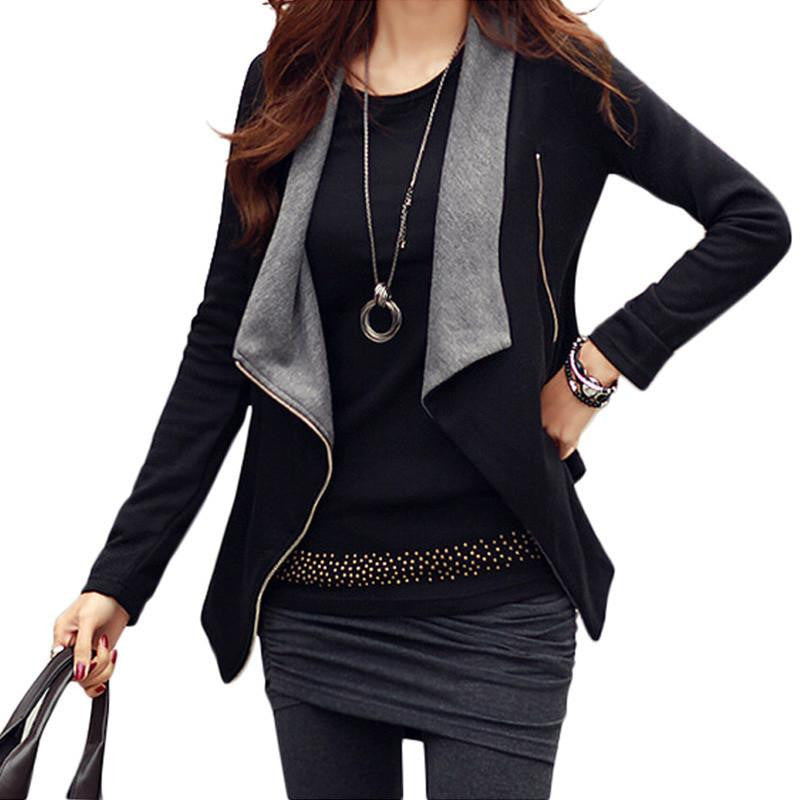 Women Zipper Slim Casual Long Sleeve Jacket Outwear Coat S/M/L/XL