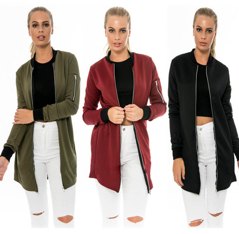 Women Fashion long Jacket outwear basic coat suit dust coat slim zipper wind coat