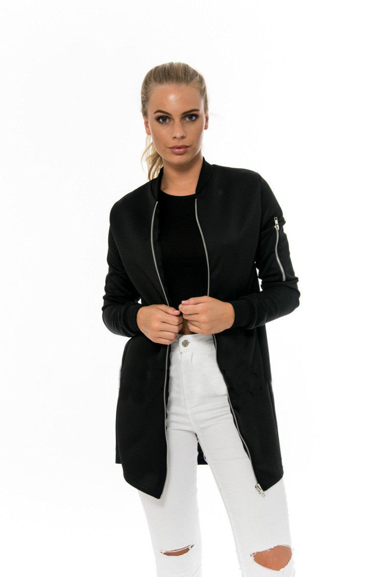 Women Fashion long Jacket outwear basic coat suit dust coat slim zipper wind coat